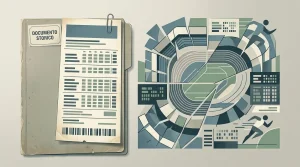 Illustrazione editoriale di una schedina sportiva d'archivio con elementi generici di calcio e statistiche senza loghi né quote reali